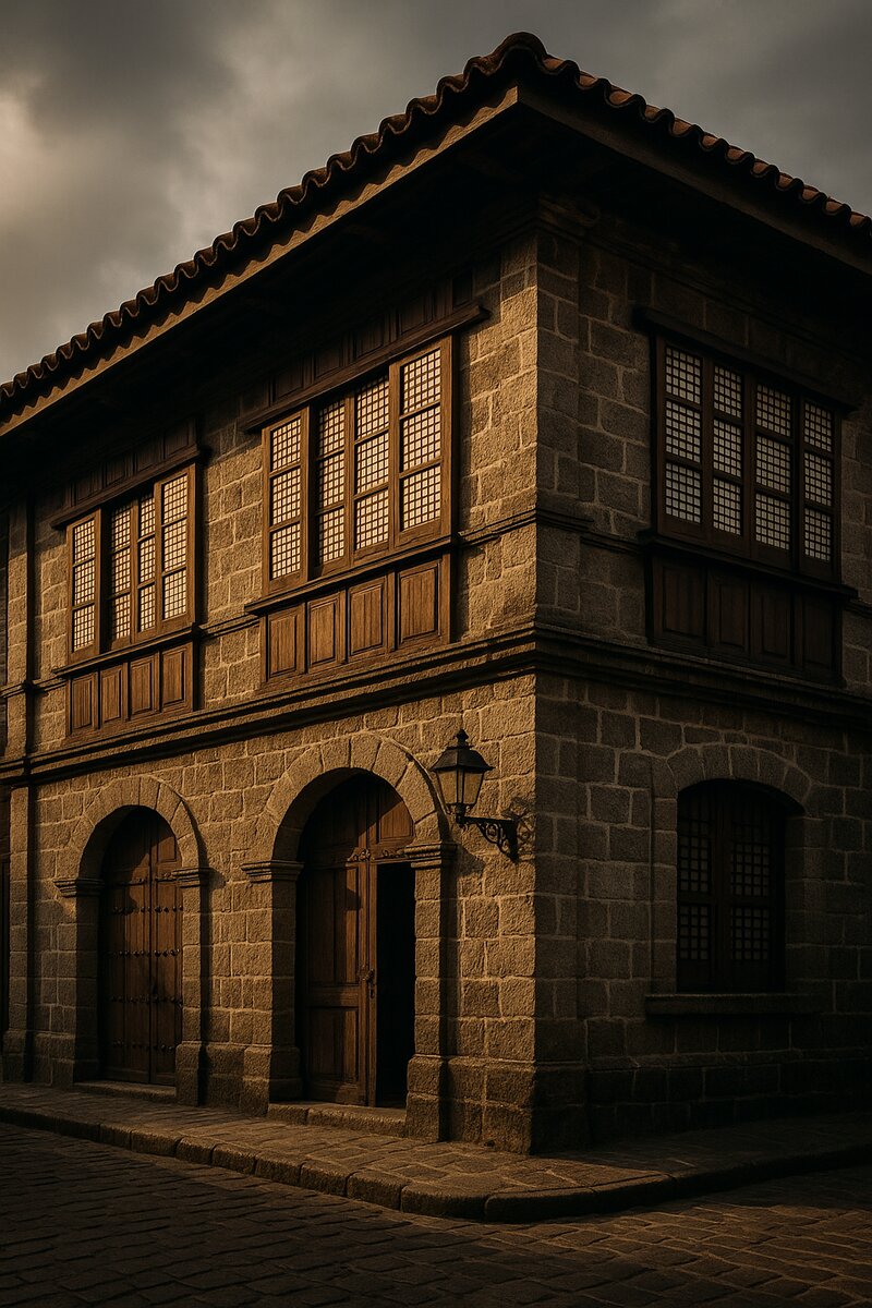 Restored Bahay na Bato (stone house) colonial architecture with wooden shutters and stone facade