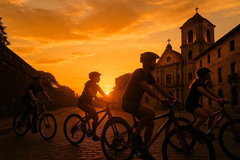 Sunset tour with golden hour lighting on historic buildings