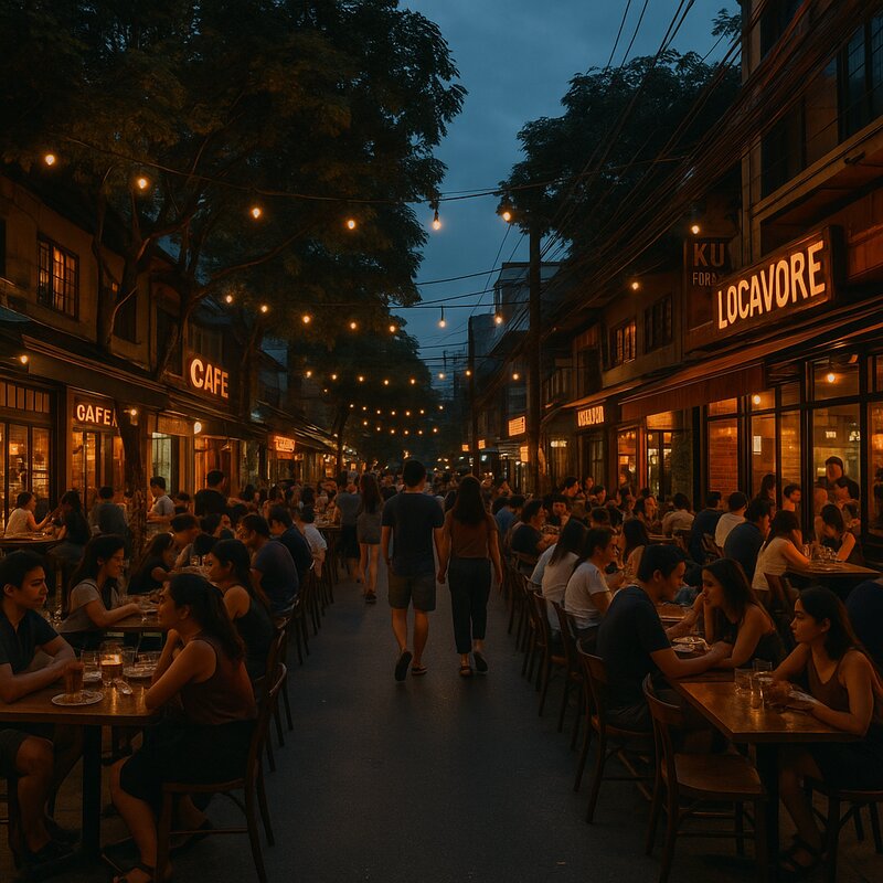 Evening dining atmosphere with lights