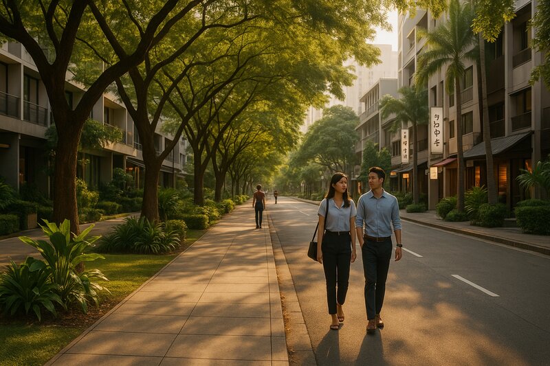 Tree-lined street in Legazpi Village, Makati