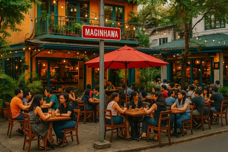 Community art installations along the street