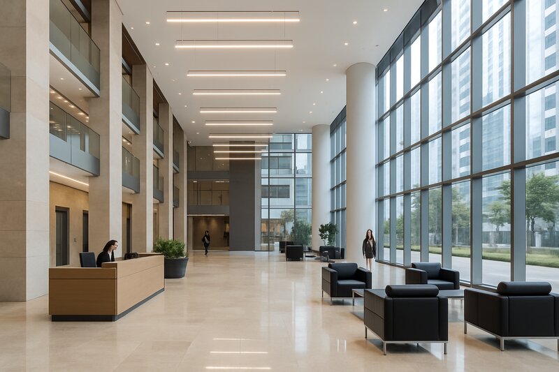 Corporate building lobbies and dining areas