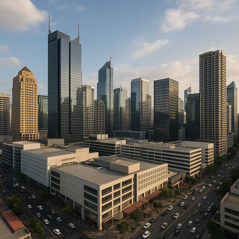Corporate skyline with high-rise buildings