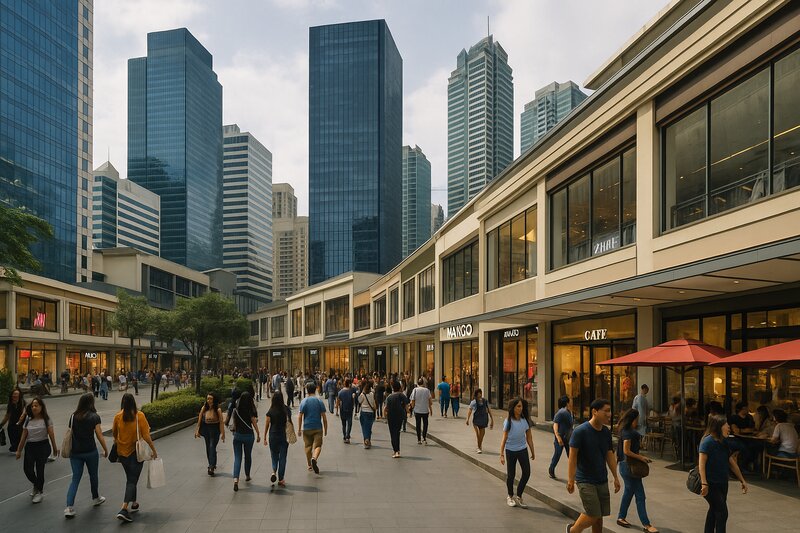 Retail district shops and stores