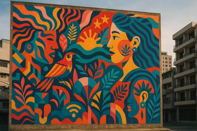 Vibrant street art mural in Poblacion